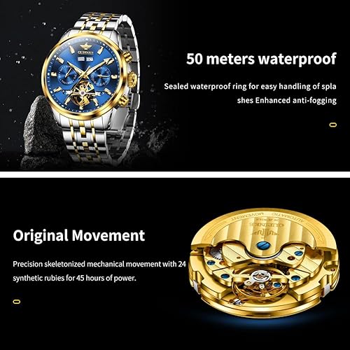 OLEVS Automatic Men Watches Mechanical Luxury Self Winding Wrist Watch Multi Calendar Stainless Steel Waterproof Wrist Watches for Men