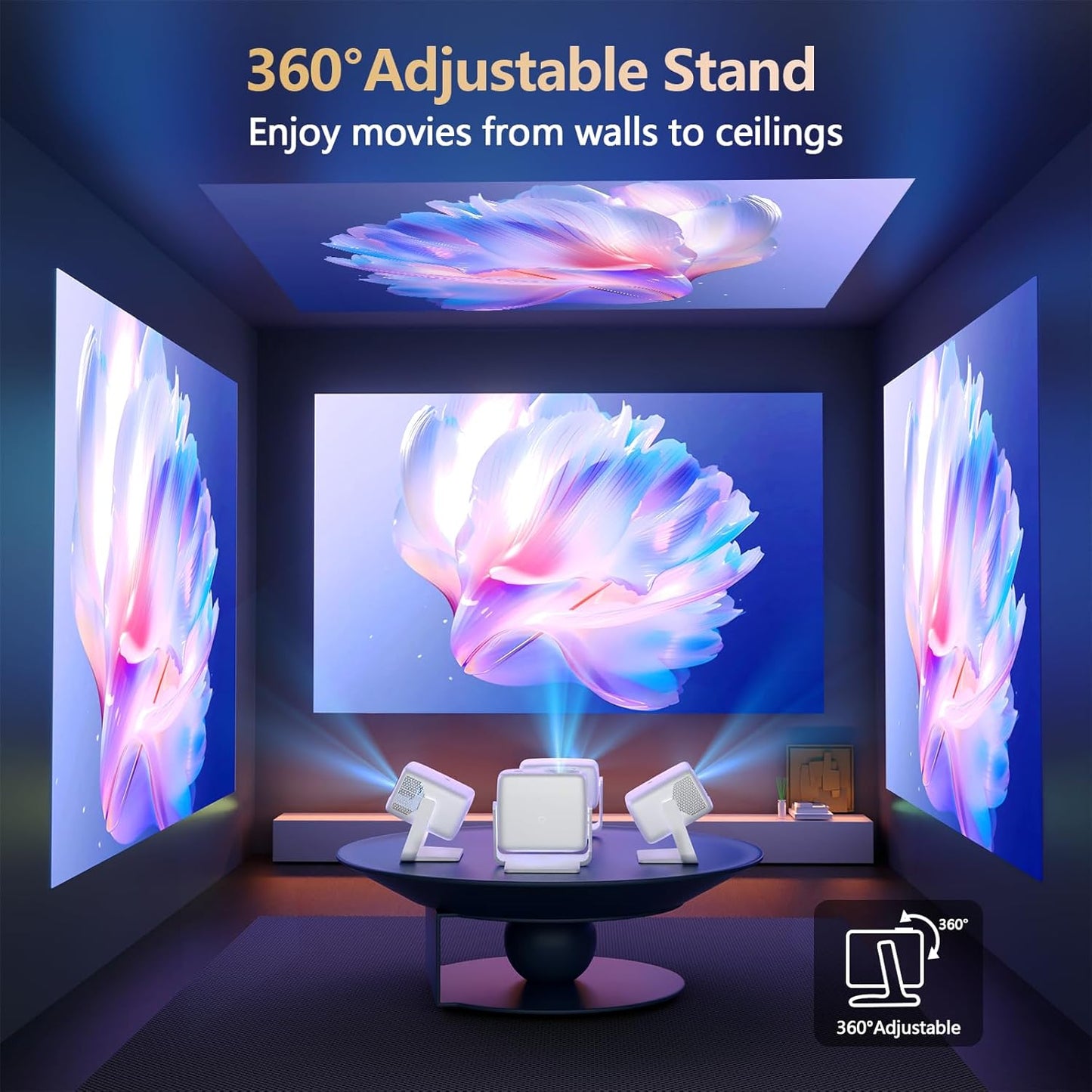 [10,000+ Licensed Apps/Live TV/3500ANSI/65W DoIby Audio] Smart 4K-Projector with WiFi and Bluetooth, Goiaey Outdoor Projector with 360°Stand, HDR10+, Auto Focus, Auto Keystone, Short Throw Proyector