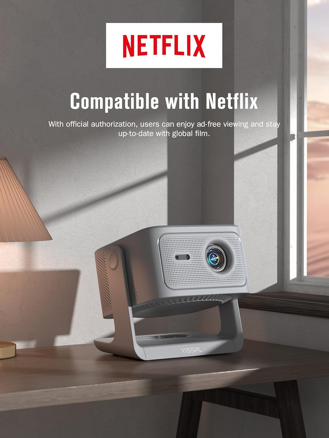 【2200ANSI & Officially-Licensed APP】Smart 4K Projector with WiFi and Bluetooth, VISSPL 3D Dolby Audio and Auto Focus Portable Outdoor Projector, Movie Home Theater Proyector with 360° Adjustable Stand