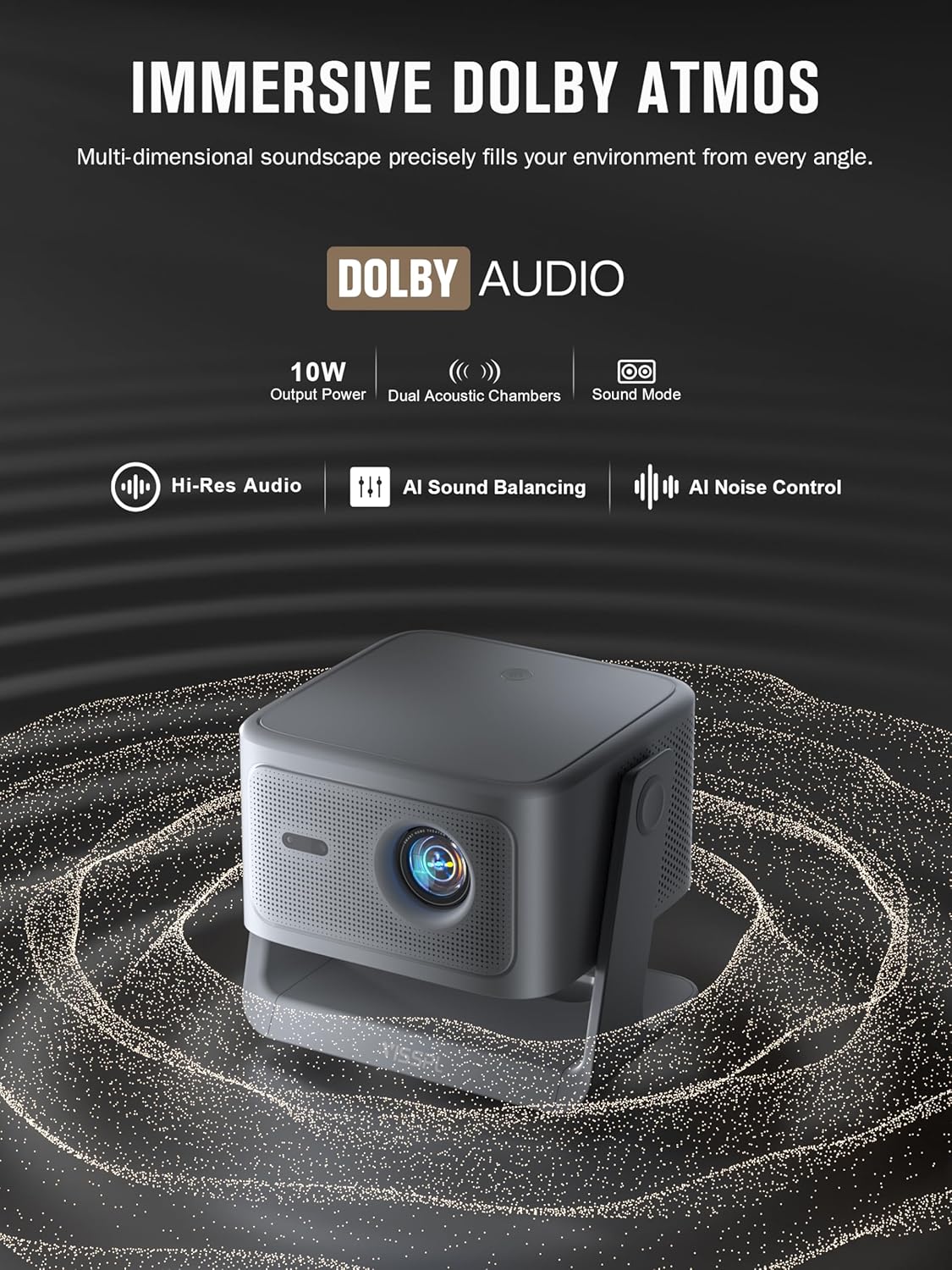 【2200ANSI & Officially-Licensed APP】Smart 4K Projector with WiFi and Bluetooth, VISSPL 3D Dolby Audio and Auto Focus Portable Outdoor Projector, Movie Home Theater Proyector with 360° Adjustable Stand